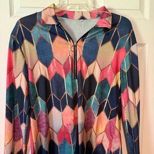 Long Sleeve top with zipper color Block collar.